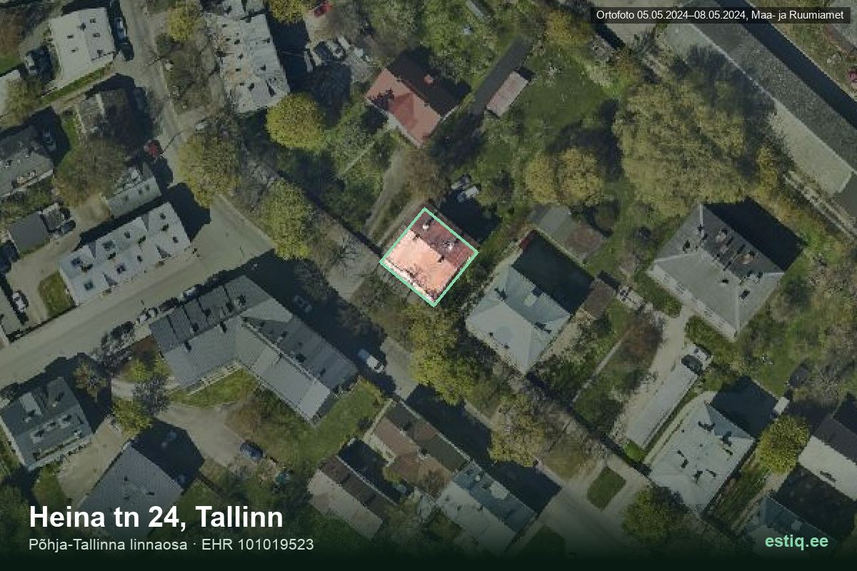 Heina tänav 24, Tallinn – аэрофото дома, контур по данным регистра строений (EHR)