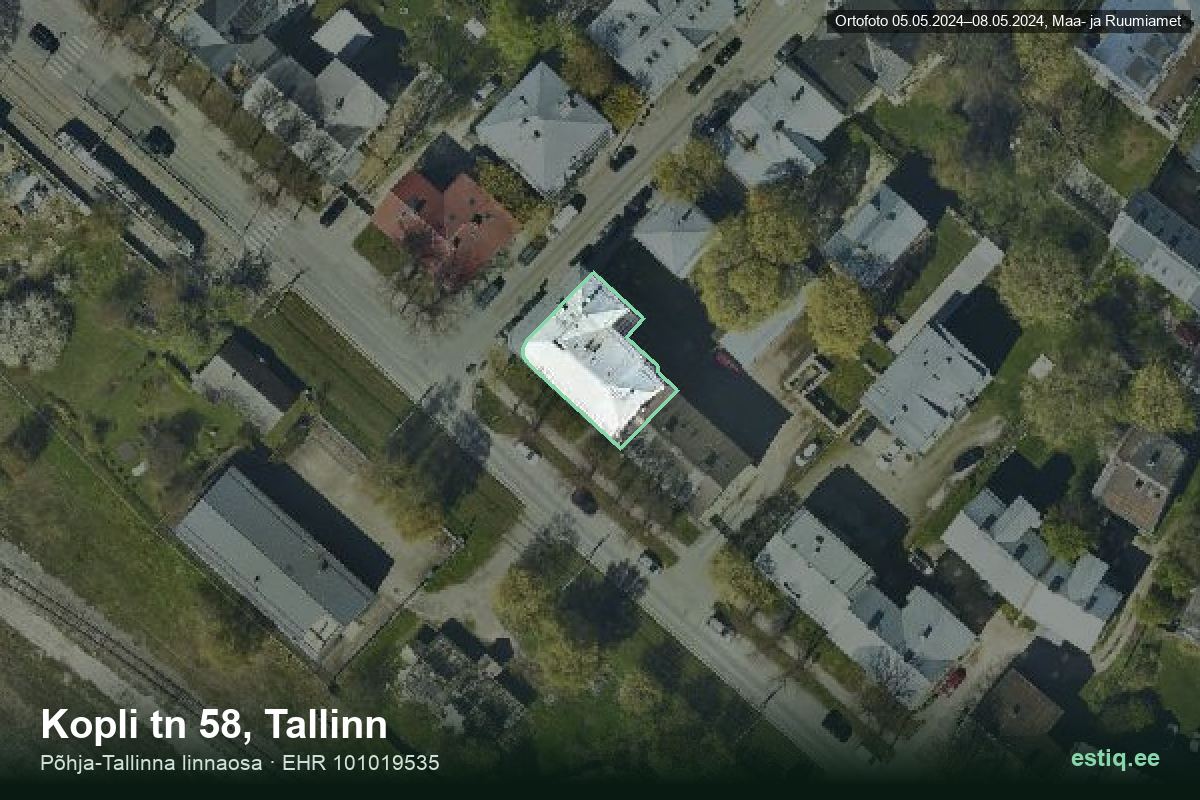 Kopli tänav 58, Tallinn – hoone aerofoto, kontuur ehitisregistri (EHR) andmetest