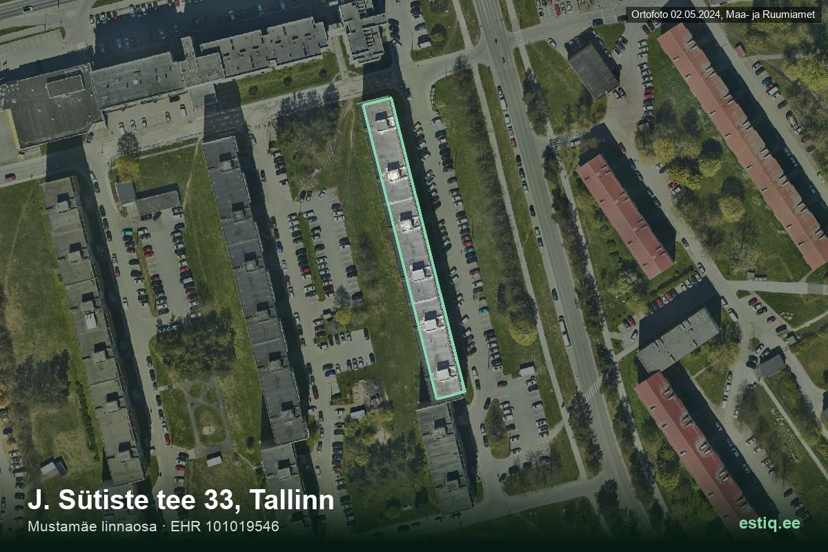 J. Sütiste tee 33, Tallinn – hoone aerofoto, kontuur ehitisregistri (EHR) andmetest