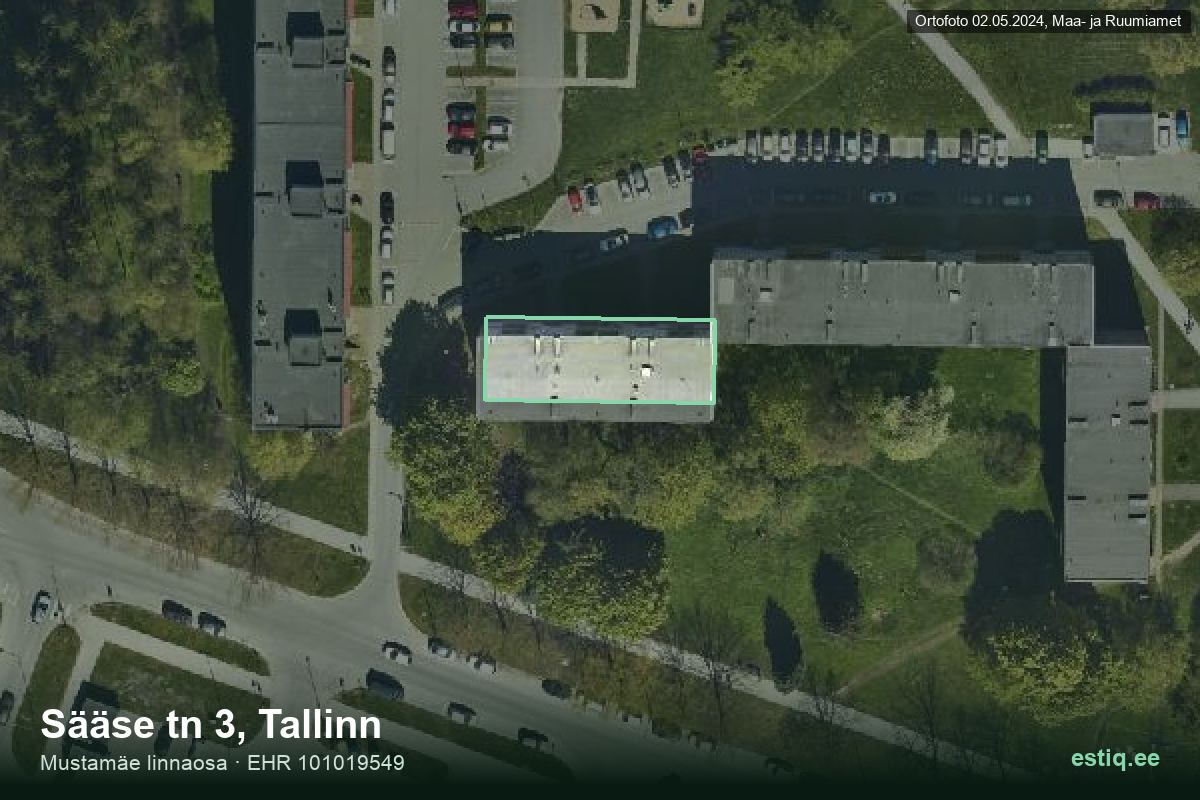 Sääse tänav 3, Tallinn – ilmakuva rakennuksesta, ääriviiva rakennusrekisteristä (EHR)