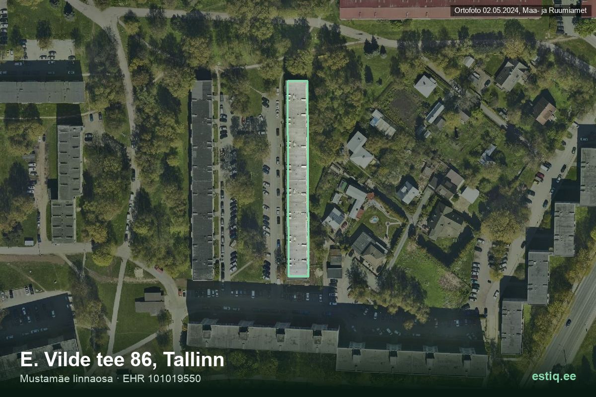 E. Vilde tee 86, Tallinn – hoone aerofoto, kontuur ehitisregistri (EHR) andmetest