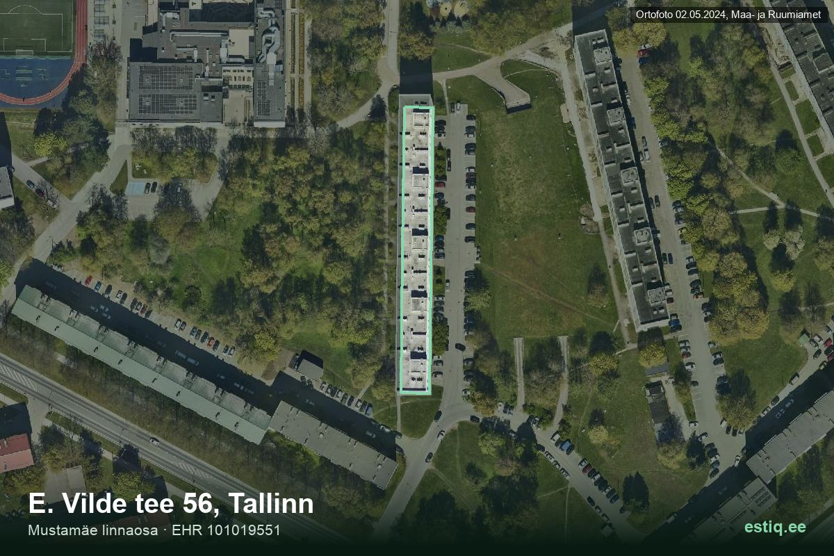 E. Vilde tee 56, Tallinn – hoone aerofoto, kontuur ehitisregistri (EHR) andmetest