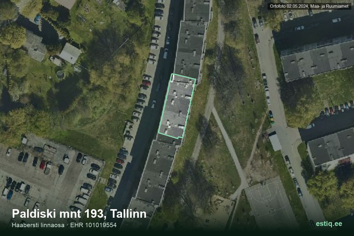 Paldiski mnt 193, Tallinn – ilmakuva rakennuksesta, ääriviiva rakennusrekisteristä (EHR)