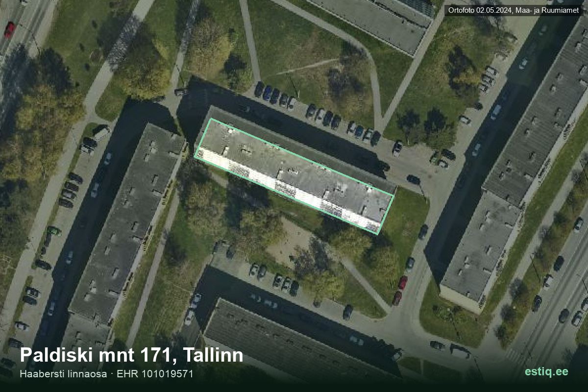 Paldiski mnt 171, Tallinn – ilmakuva rakennuksesta, ääriviiva rakennusrekisteristä (EHR)
