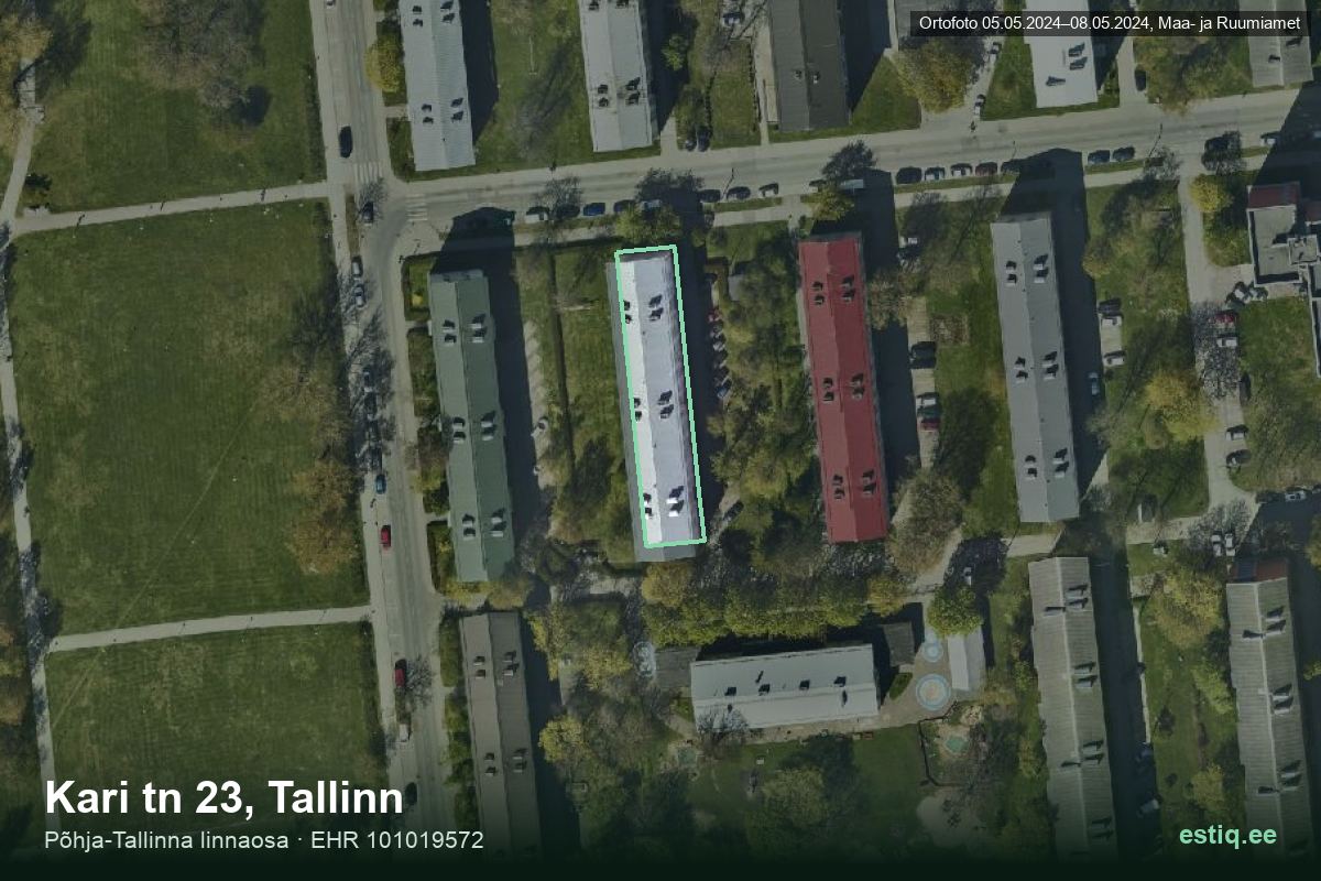 Kari tänav 23, Tallinn – hoone aerofoto, kontuur ehitisregistri (EHR) andmetest