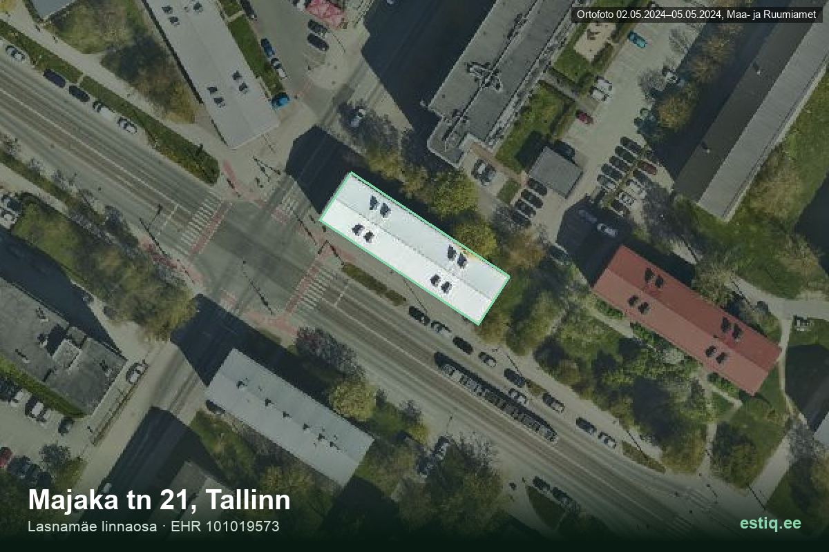 Majaka tänav 21, Tallinn – hoone aerofoto, kontuur ehitisregistri (EHR) andmetest
