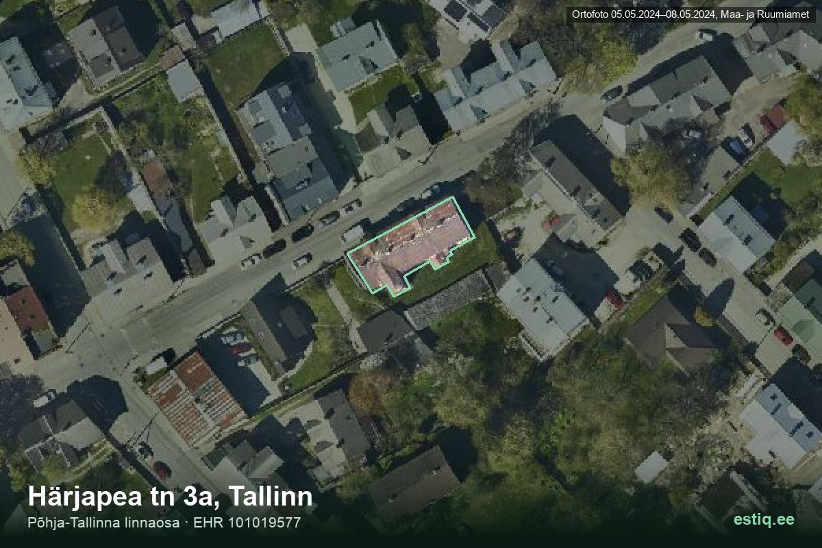 Härjapea tänav 3a, Tallinn – аэрофото дома, контур по данным регистра строений (EHR)