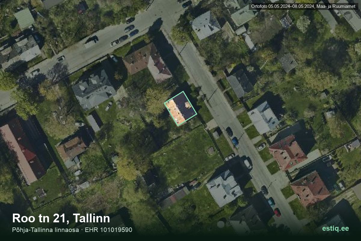 Roo tänav 21, Tallinn – hoone aerofoto, kontuur ehitisregistri (EHR) andmetest