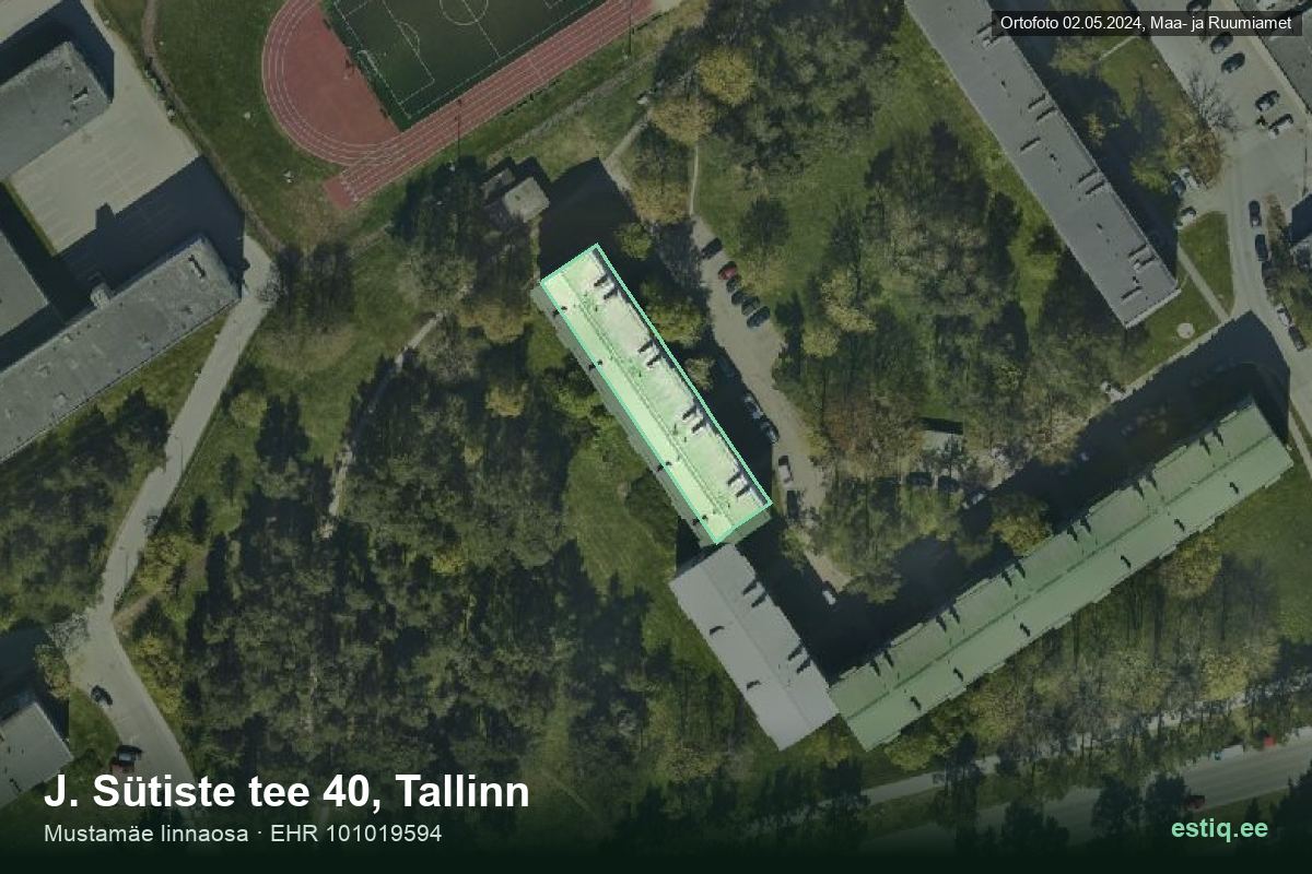 J. Sütiste tee 40, Tallinn – hoone aerofoto, kontuur ehitisregistri (EHR) andmetest