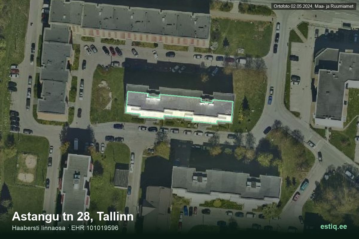 Astangu tänav 28, Tallinn – hoone aerofoto, kontuur ehitisregistri (EHR) andmetest