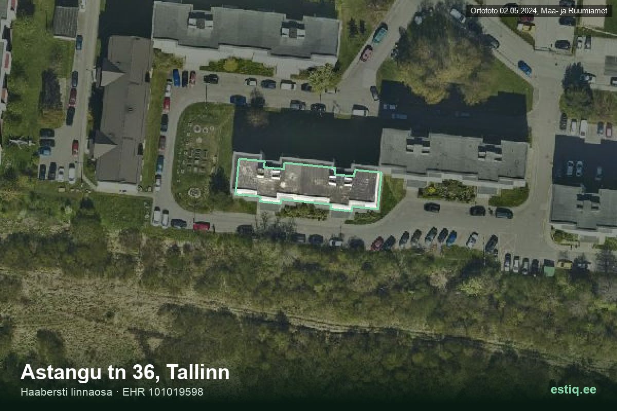 Astangu tänav 36, Tallinn – hoone aerofoto, kontuur ehitisregistri (EHR) andmetest