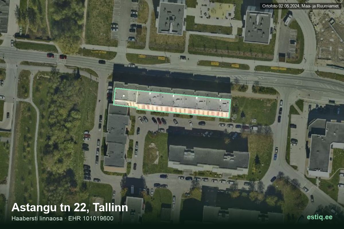 Astangu tänav 22, Tallinn – hoone aerofoto, kontuur ehitisregistri (EHR) andmetest