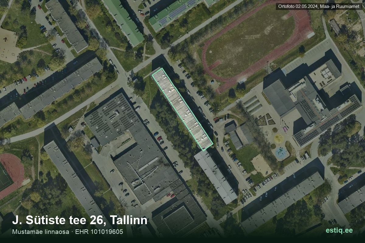 J. Sütiste tee 26, Tallinn – hoone aerofoto, kontuur ehitisregistri (EHR) andmetest