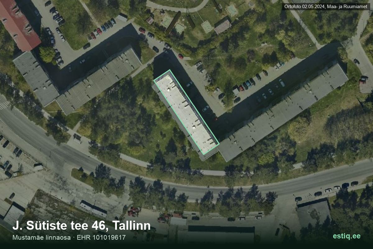 J. Sütiste tee 46, Tallinn – hoone aerofoto, kontuur ehitisregistri (EHR) andmetest