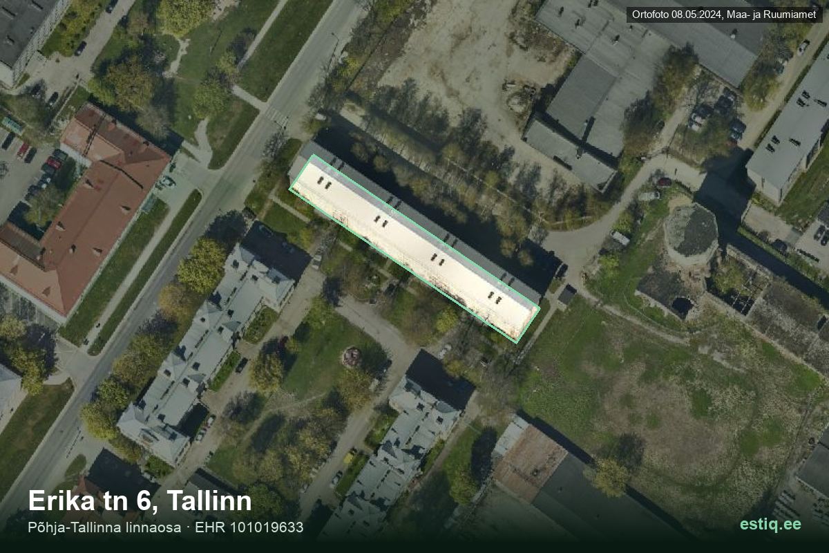 Erika tänav 6, Tallinn – hoone aerofoto, kontuur ehitisregistri (EHR) andmetest