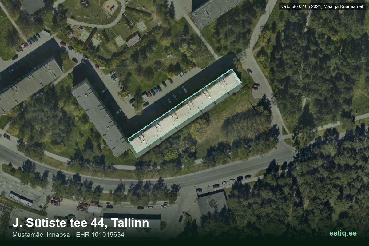 J. Sütiste tee 44, Tallinn – hoone aerofoto, kontuur ehitisregistri (EHR) andmetest
