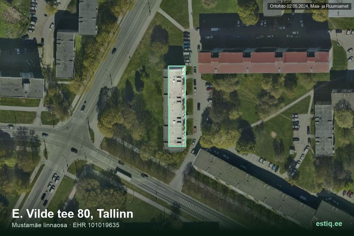 E. Vilde tee 80, Tallinn – hoone aerofoto, kontuur ehitisregistri (EHR) andmetest