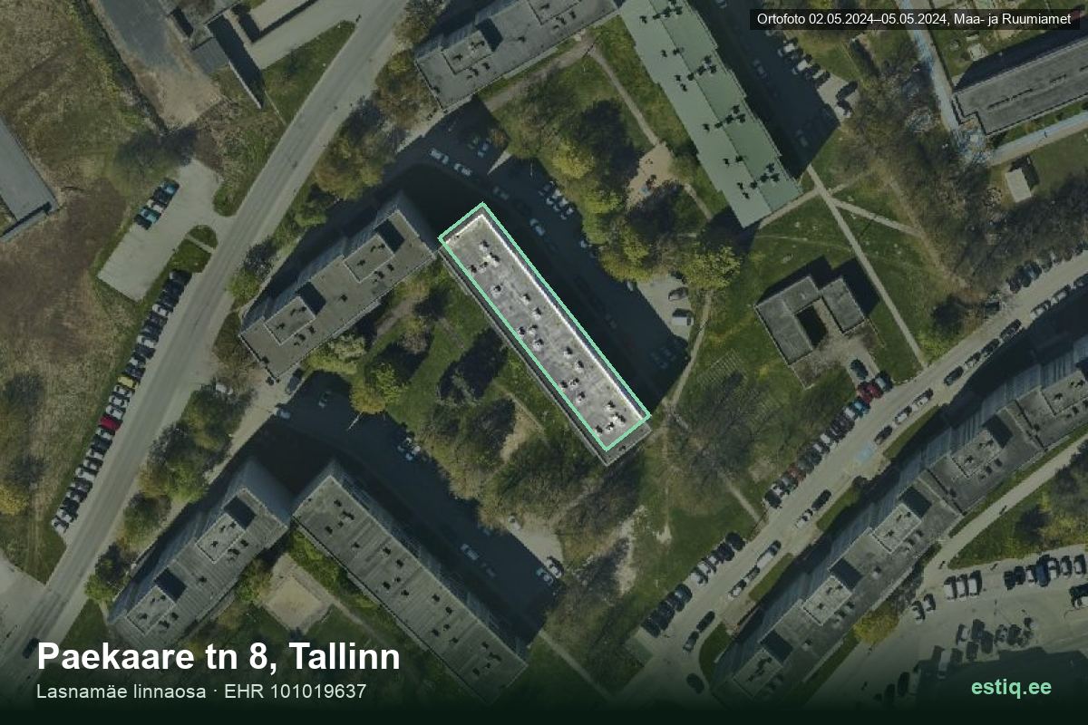 Paekaare tänav 8, Tallinn – аэрофото дома, контур по данным регистра строений (EHR)