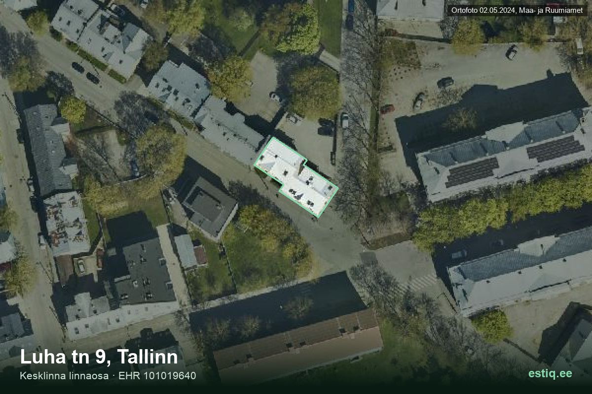 Luha tänav 9, Tallinn – hoone aerofoto, kontuur ehitisregistri (EHR) andmetest