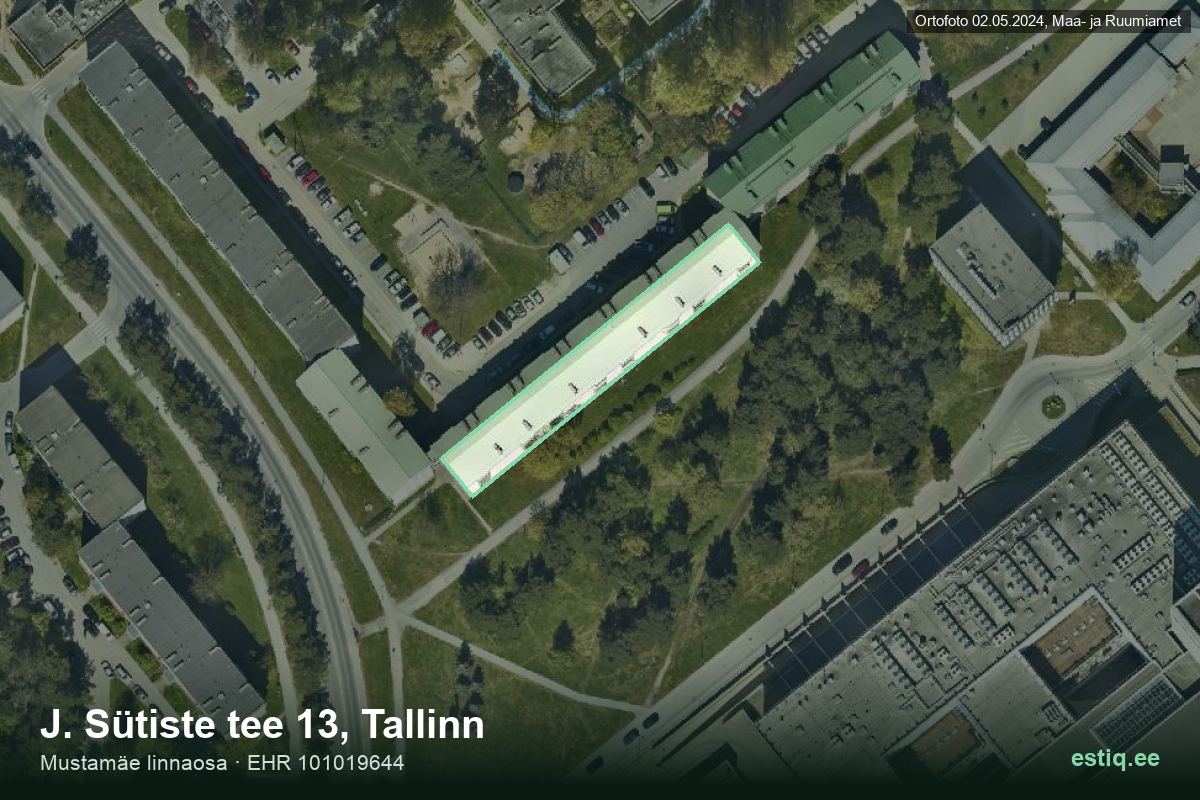 J. Sütiste tee 13, Tallinn – hoone aerofoto, kontuur ehitisregistri (EHR) andmetest