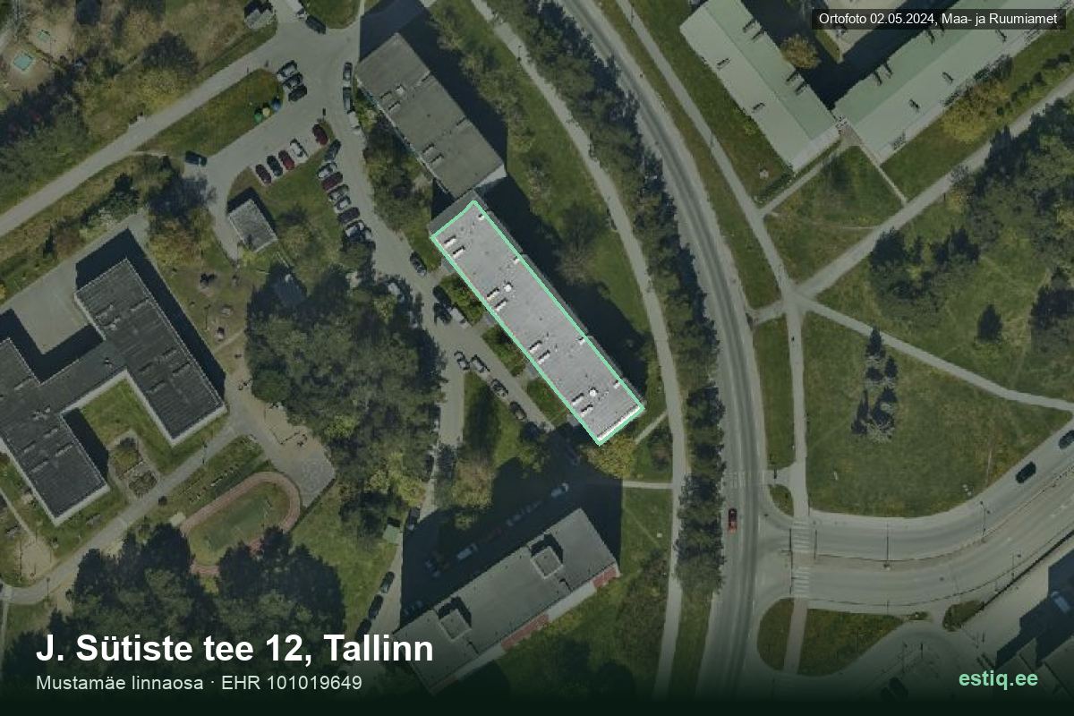J. Sütiste tee 12, Tallinn – hoone aerofoto, kontuur ehitisregistri (EHR) andmetest