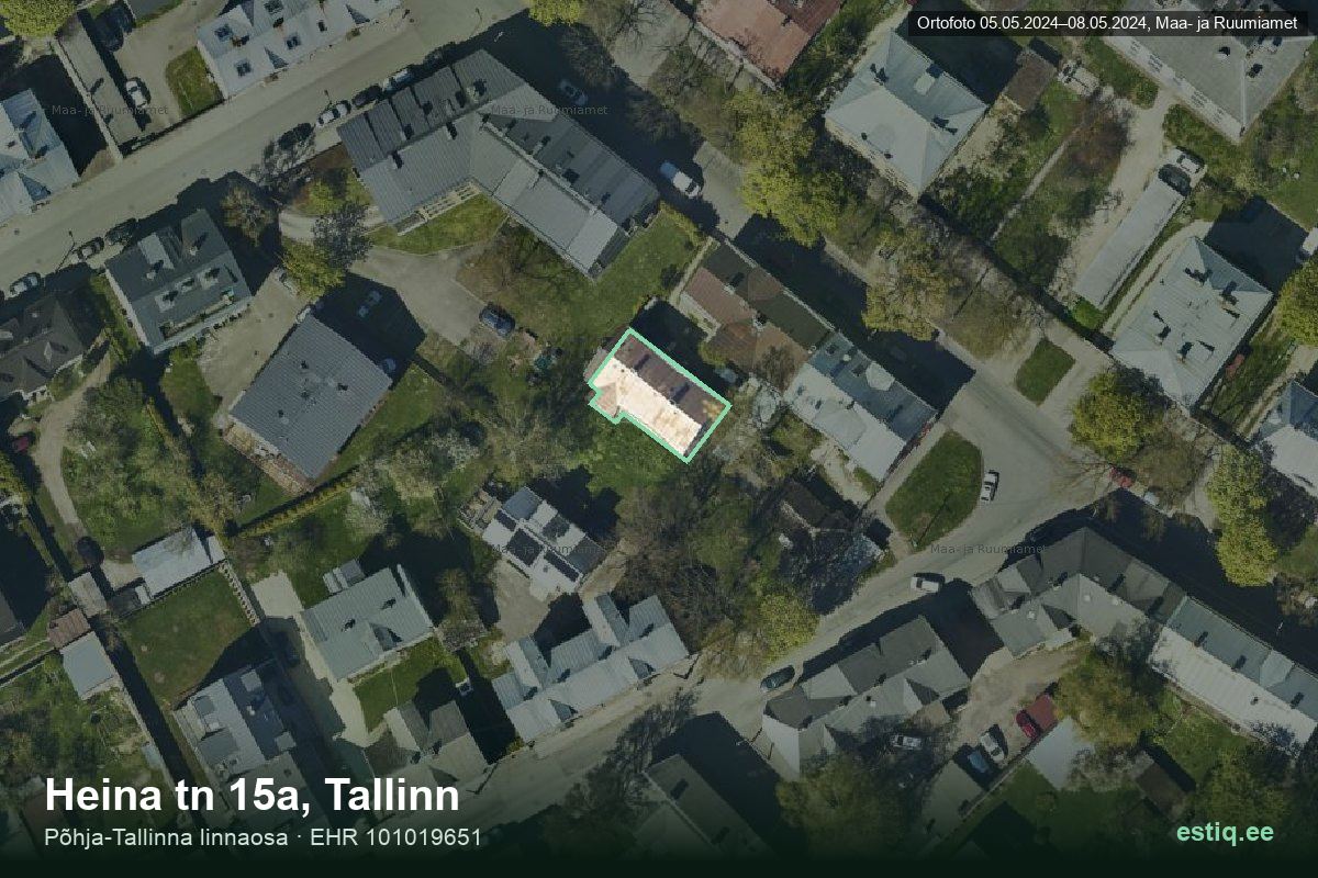 Heina tänav 15a, Tallinn – ilmakuva rakennuksesta, ääriviiva rakennusrekisteristä (EHR)
