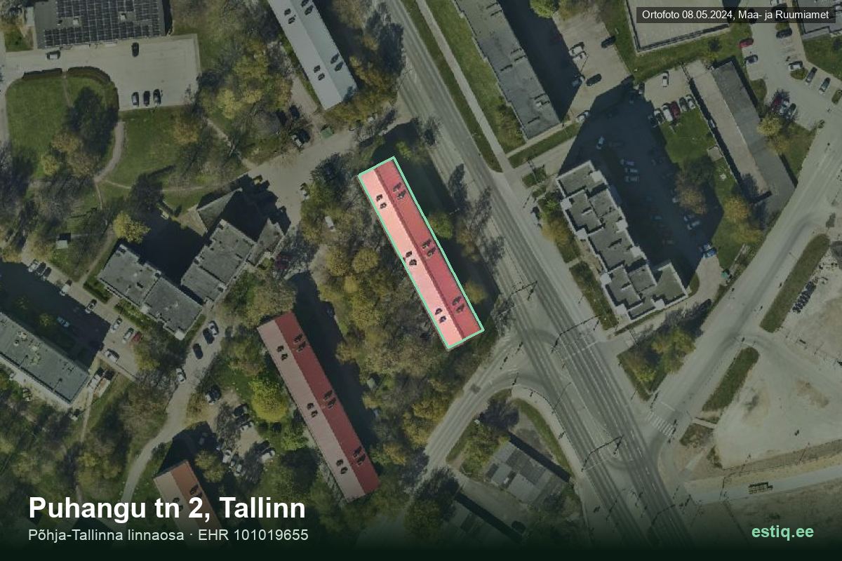 Puhangu tänav 2, Tallinn – hoone aerofoto, kontuur ehitisregistri (EHR) andmetest