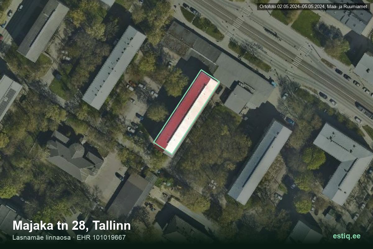 Majaka tänav 28, Tallinn – hoone aerofoto, kontuur ehitisregistri (EHR) andmetest