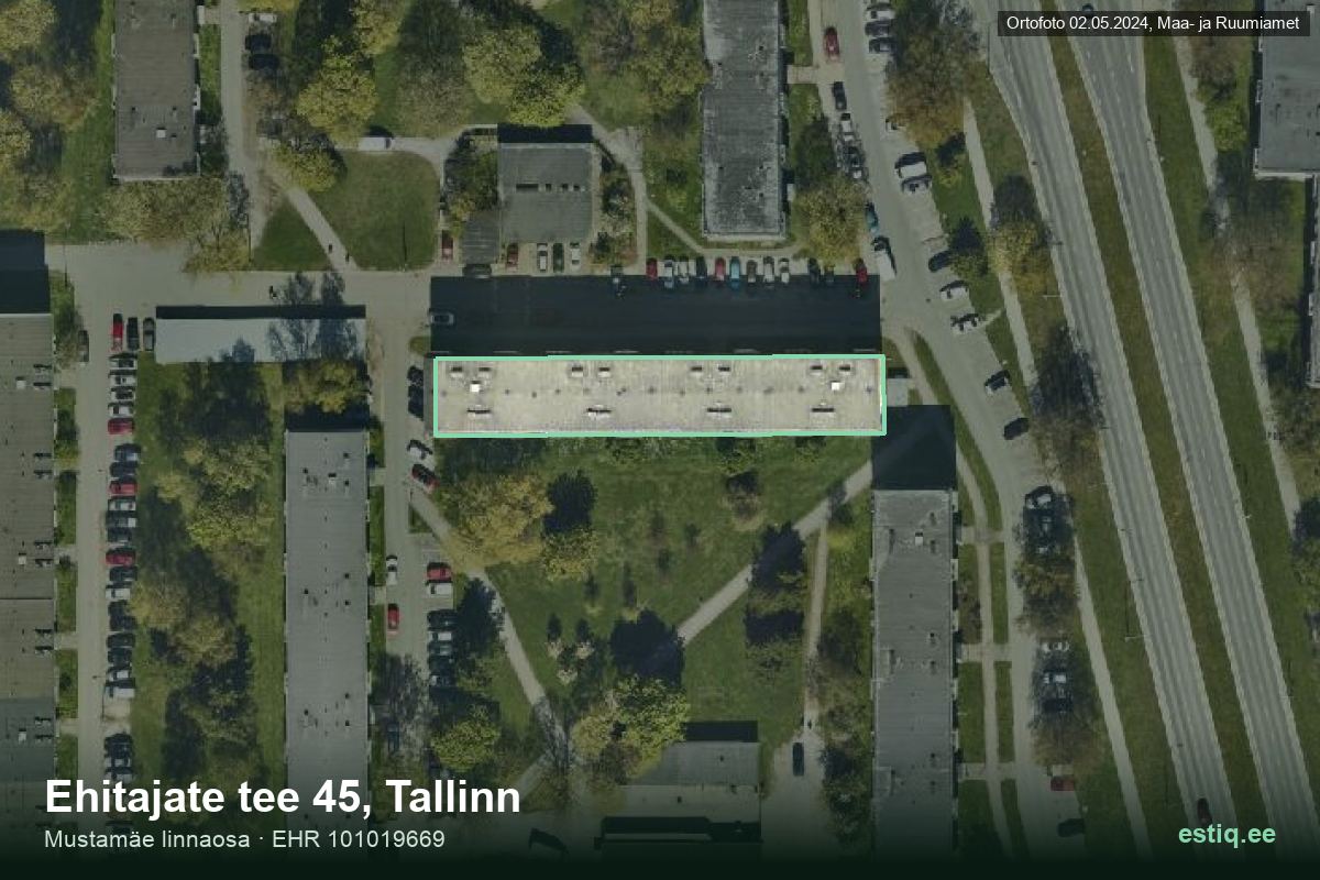 Ehitajate tee 45, Tallinn – hoone aerofoto, kontuur ehitisregistri (EHR) andmetest