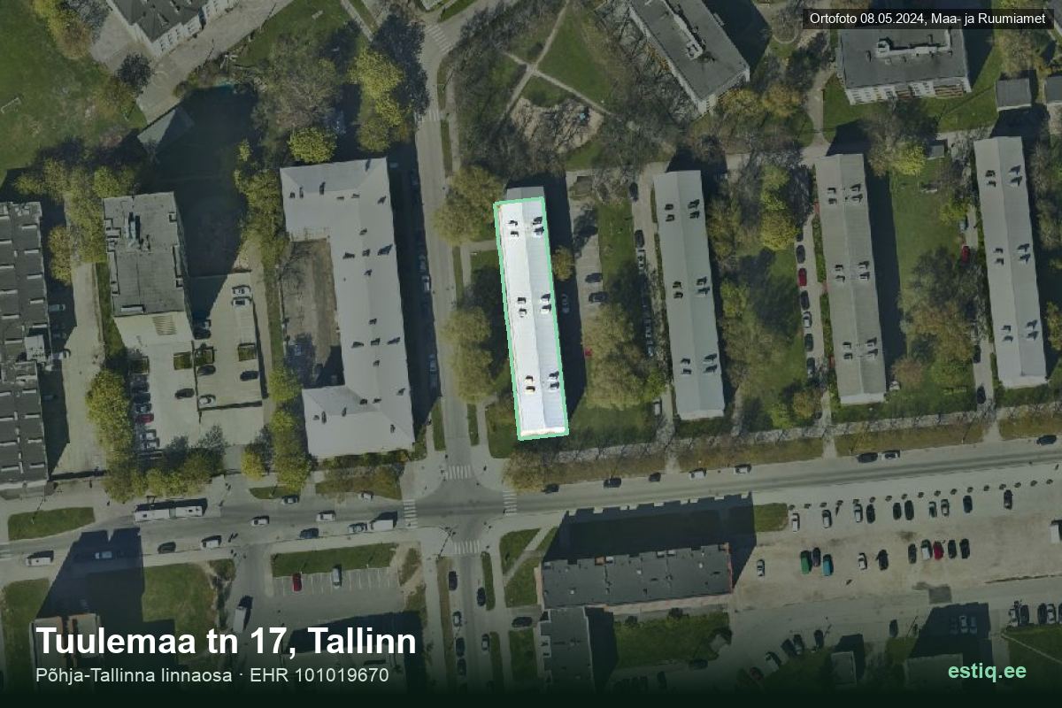 Tuulemaa tänav 17, Tallinn – hoone aerofoto, kontuur ehitisregistri (EHR) andmetest