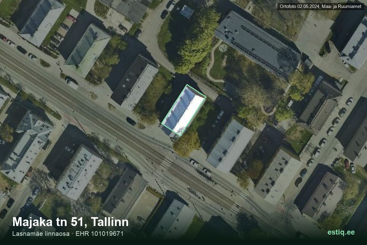 Majaka tänav 51, Tallinn – hoone aerofoto, kontuur ehitisregistri (EHR) andmetest