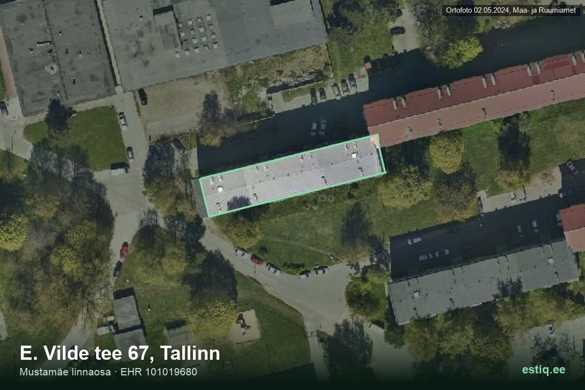 E. Vilde tee 67, Tallinn – hoone aerofoto, kontuur ehitisregistri (EHR) andmetest