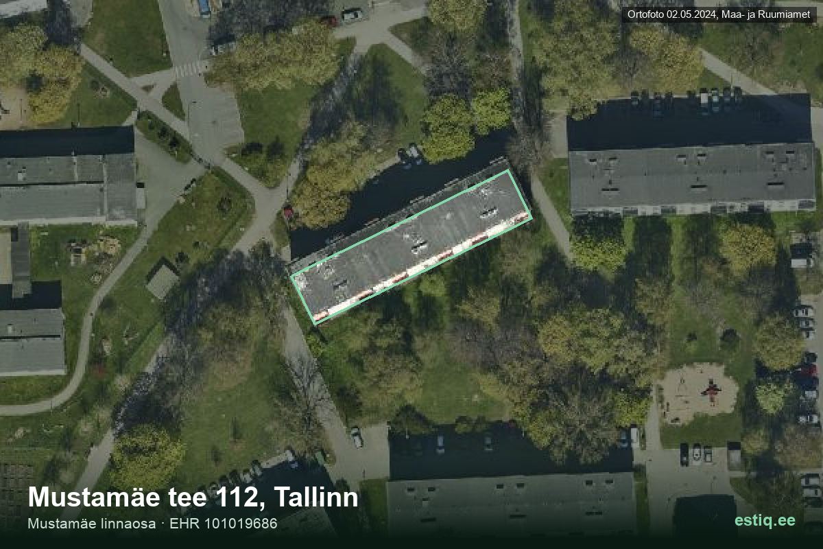 Mustamäe tee 112, Tallinn – hoone aerofoto, kontuur ehitisregistri (EHR) andmetest