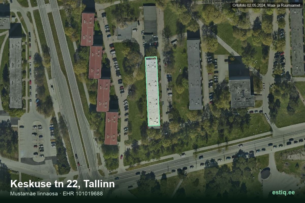Keskuse tänav 22, Tallinn – aerial photo of the building, outline from the Building Register (EHR)