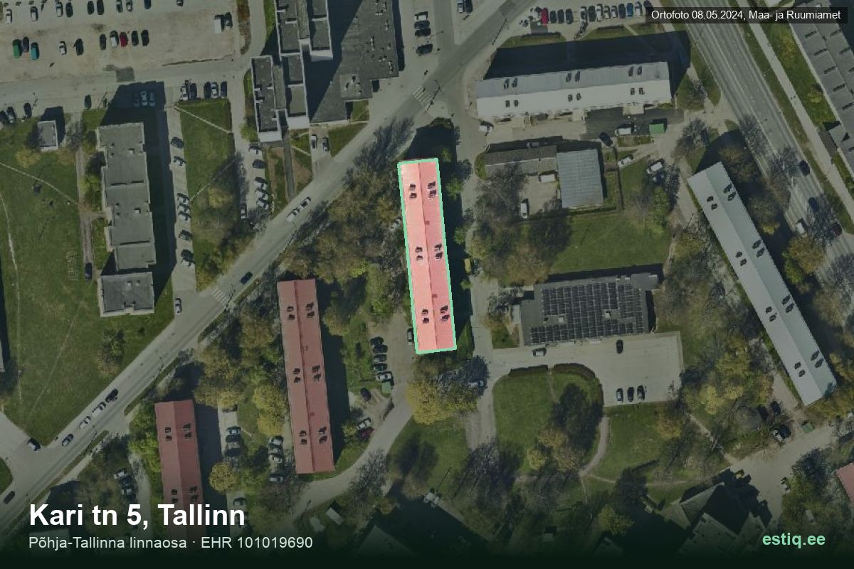 Kari tänav 5, Tallinn – hoone aerofoto, kontuur ehitisregistri (EHR) andmetest