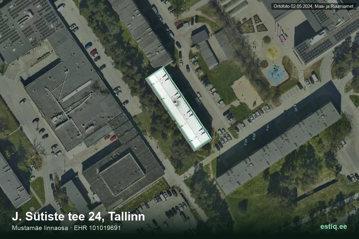 J. Sütiste tee 24, Tallinn – hoone aerofoto, kontuur ehitisregistri (EHR) andmetest