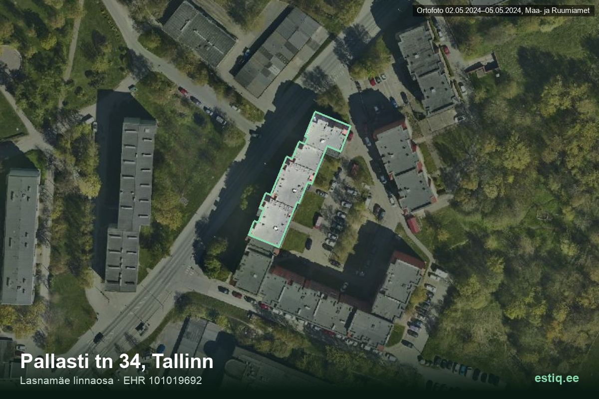 Pallasti tänav 34, Tallinn – hoone aerofoto, kontuur ehitisregistri (EHR) andmetest