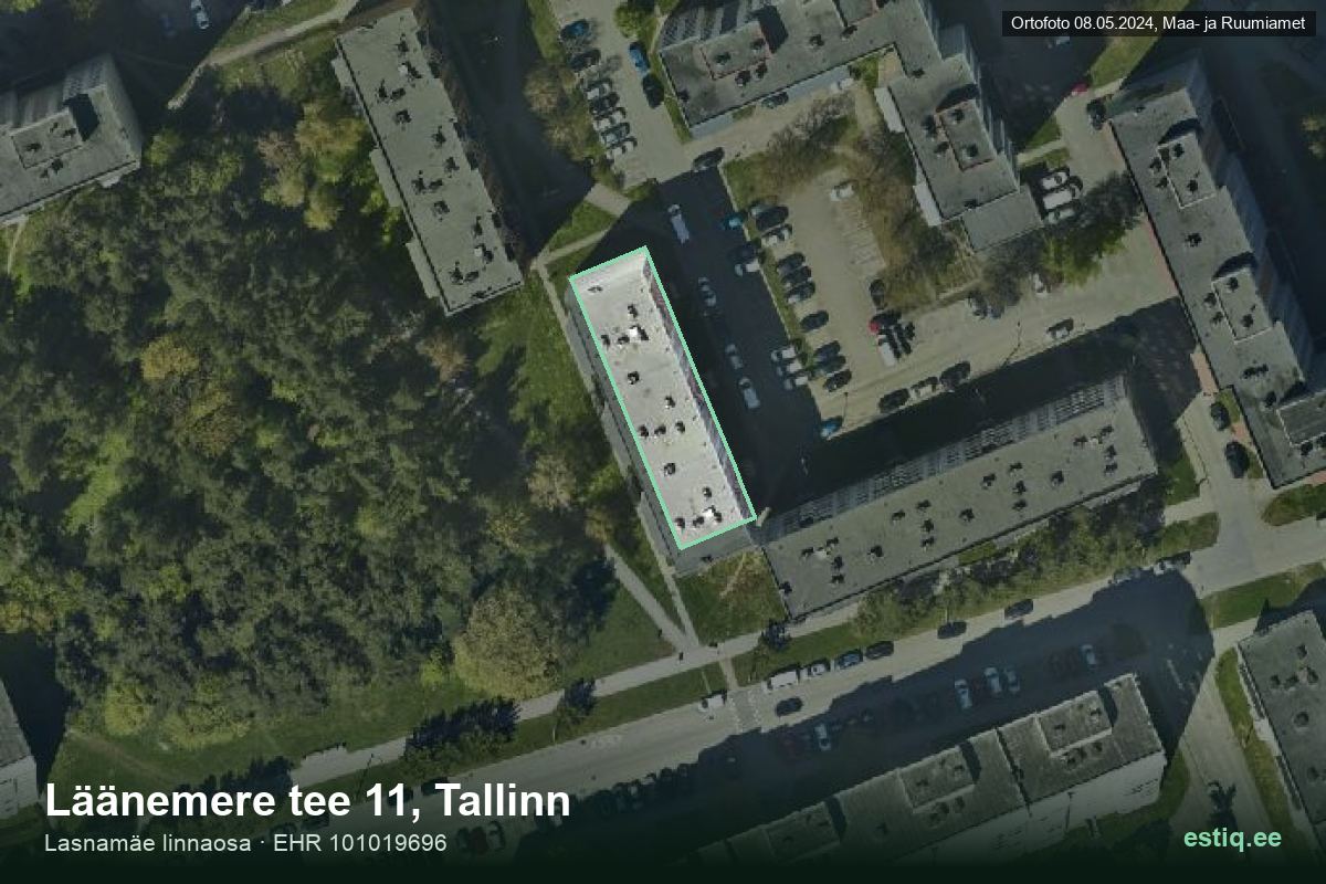 Läänemere tee 11, Tallinn – hoone aerofoto, kontuur ehitisregistri (EHR) andmetest