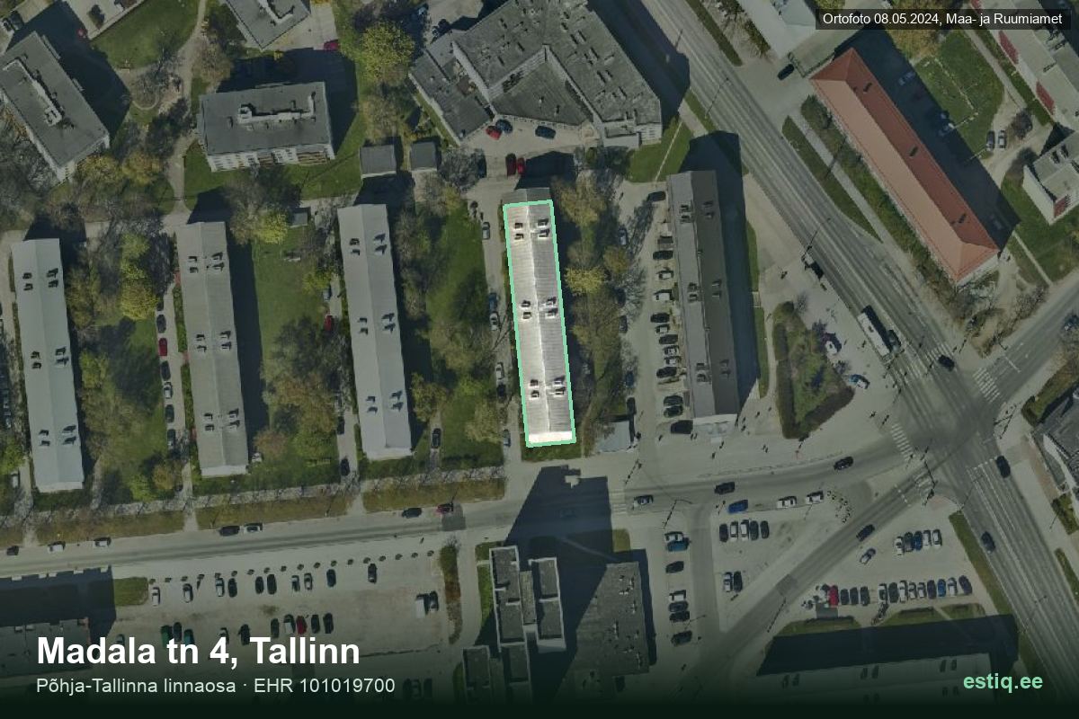 Madala tänav 4, Tallinn – hoone aerofoto, kontuur ehitisregistri (EHR) andmetest