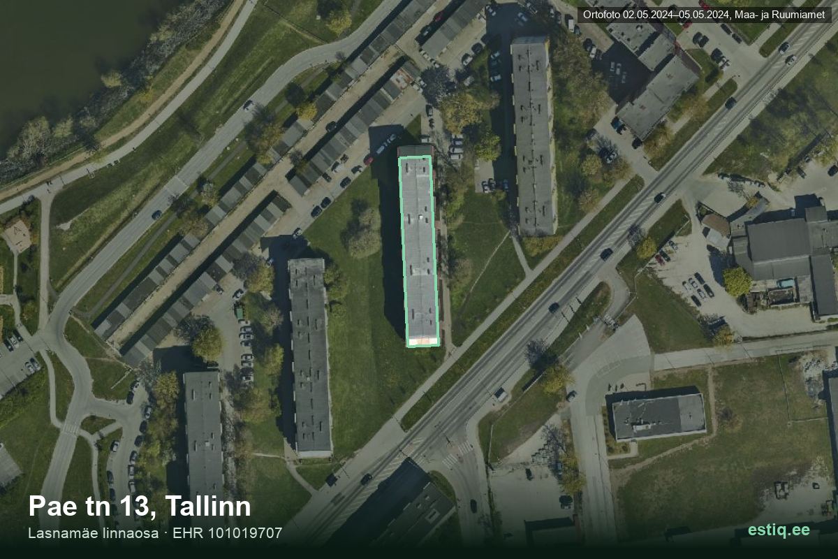 Pae tänav 13, Tallinn – hoone aerofoto, kontuur ehitisregistri (EHR) andmetest