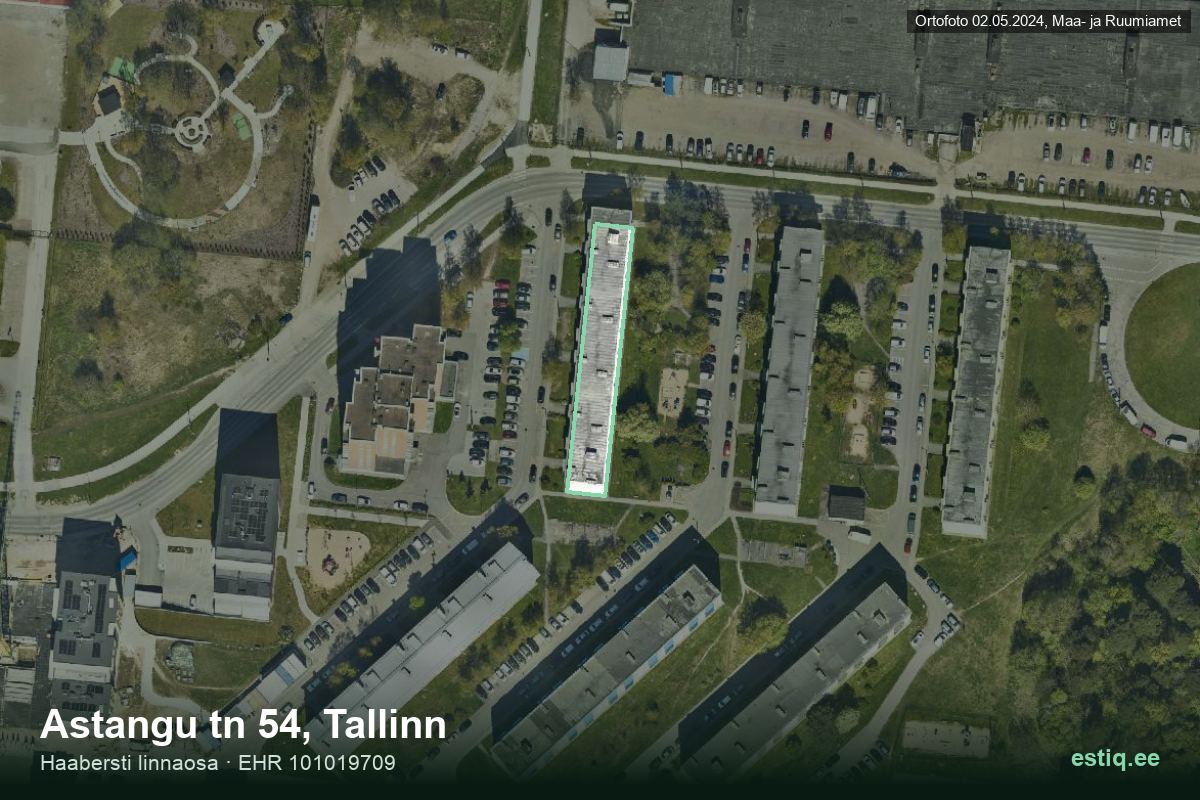 Astangu tänav 54, Tallinn – hoone aerofoto, kontuur ehitisregistri (EHR) andmetest