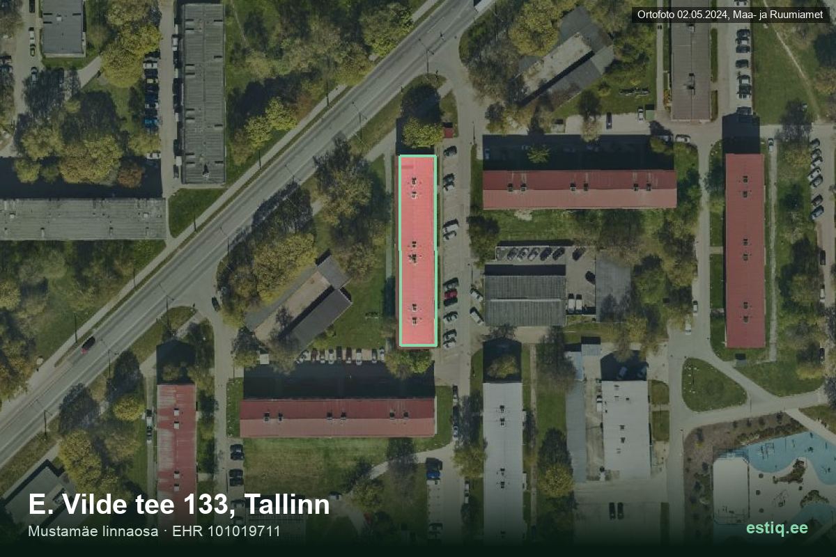 E. Vilde tee 133, Tallinn – аэрофото дома, контур по данным регистра строений (EHR)