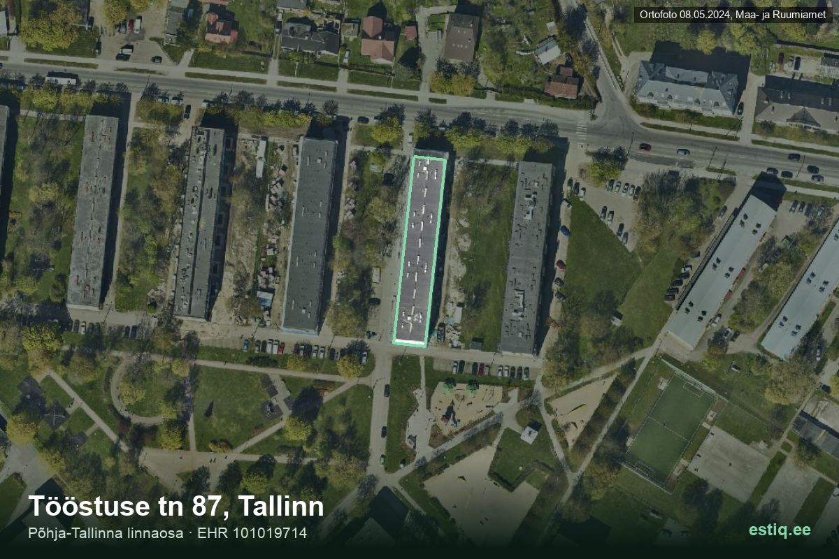 Tööstuse tänav 87, Tallinn – hoone aerofoto, kontuur ehitisregistri (EHR) andmetest