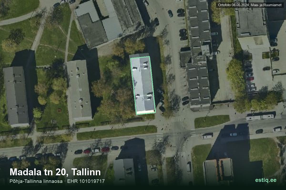 Madala tänav 20, Tallinn – hoone aerofoto, kontuur ehitisregistri (EHR) andmetest