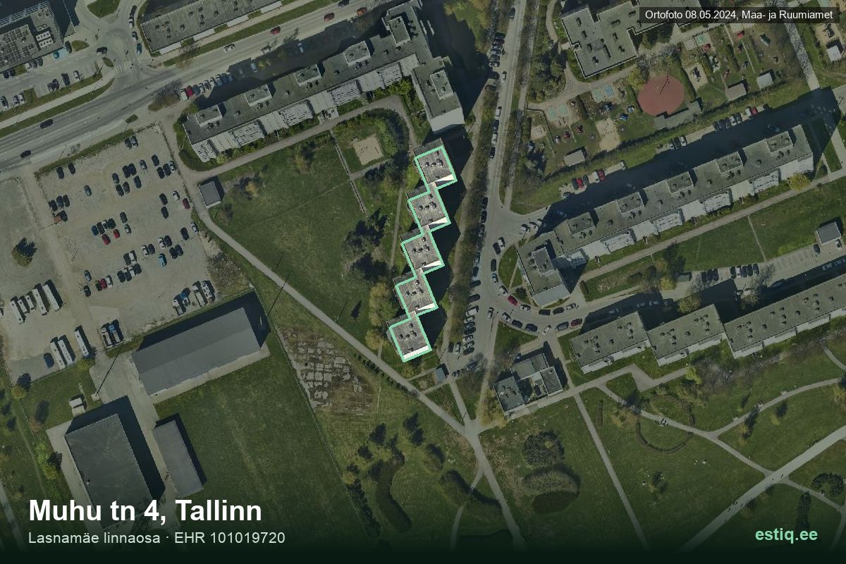 Muhu tänav 4, Tallinn – hoone aerofoto, kontuur ehitisregistri (EHR) andmetest