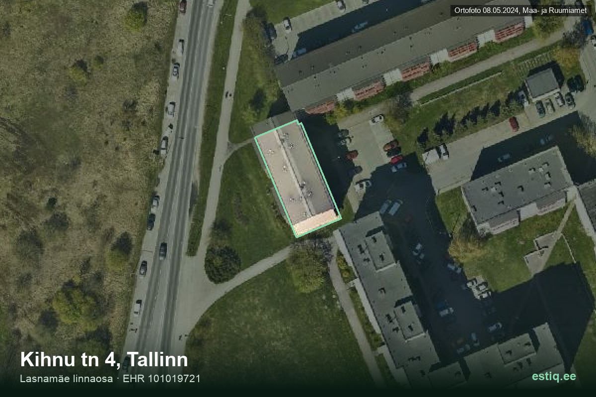 Kihnu tänav 4, Tallinn – аэрофото дома, контур по данным регистра строений (EHR)