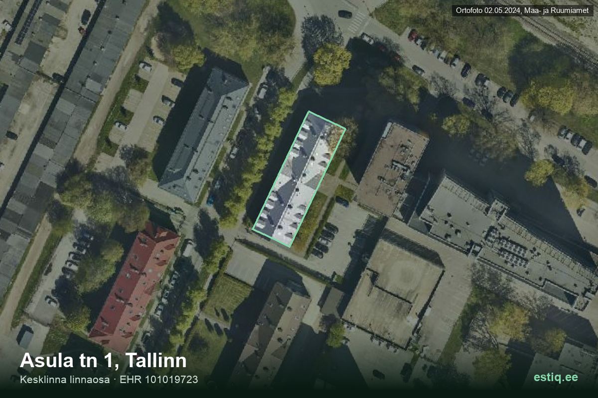Asula tänav 1, Tallinn – hoone aerofoto, kontuur ehitisregistri (EHR) andmetest