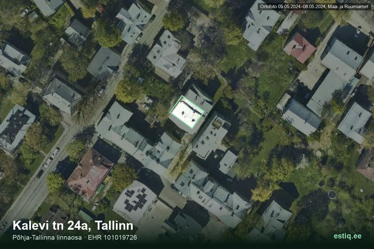 Kalevi tänav 24a, Tallinn – hoone aerofoto, kontuur ehitisregistri (EHR) andmetest