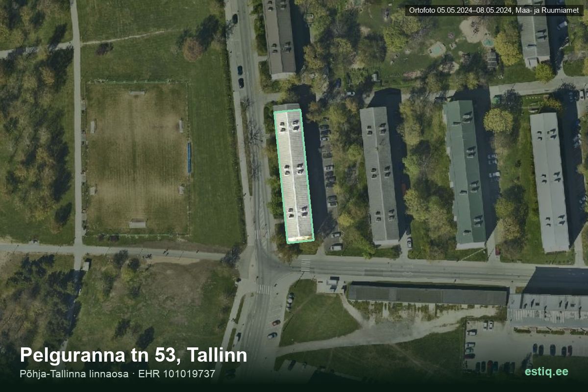 Pelguranna tänav 53, Tallinn – hoone aerofoto, kontuur ehitisregistri (EHR) andmetest