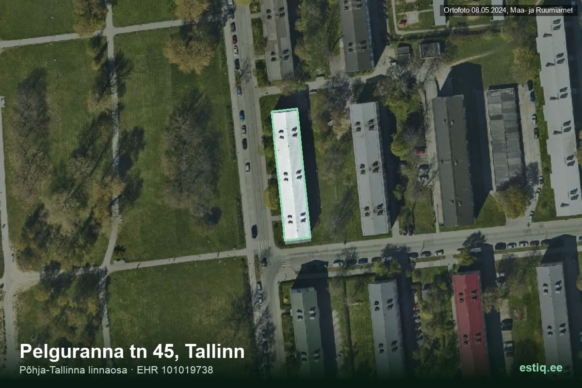 Pelguranna tänav 45, Tallinn – hoone aerofoto, kontuur ehitisregistri (EHR) andmetest